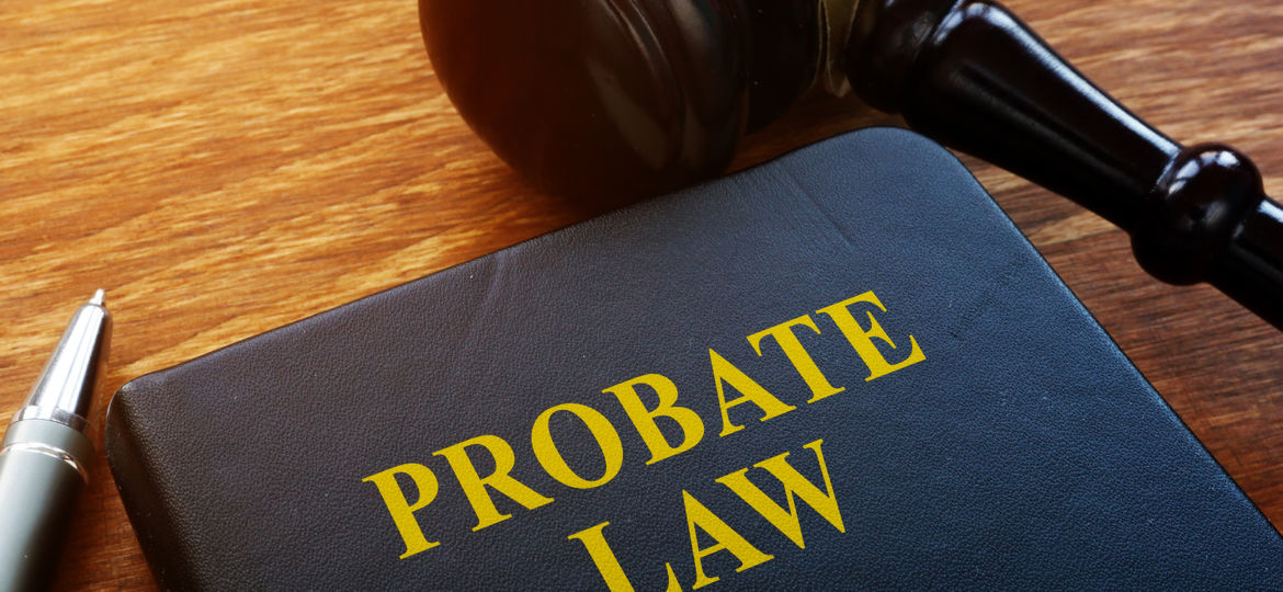 Probate Law Book And Wooden Gavel In The Court.